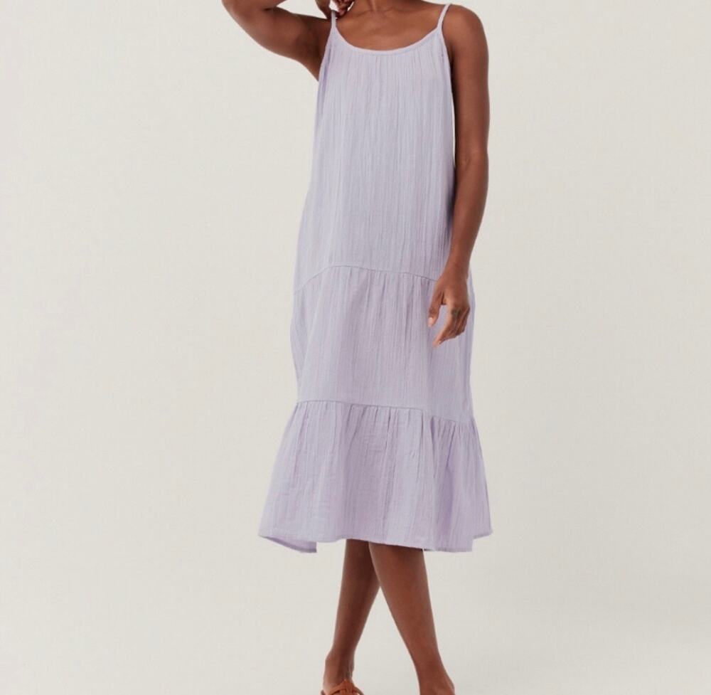 NWT Pact The Coastal Cami Maxi Dress Purple Organic Cotton Double Gauze Size M